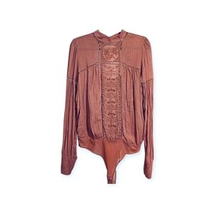 Intimately Free People Long Sleeve Boho Country Long Sleeve Embroidered Bodysuit